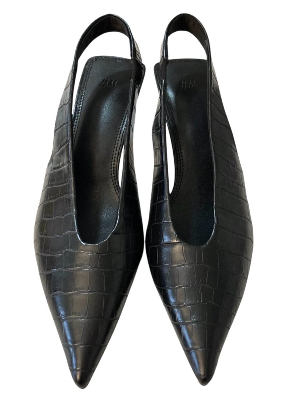 NEW H&M Croc Embossed Pointed Toe Slingback Kitten Heels